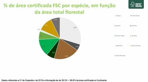 % da área certificada FSC por espécie