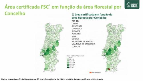 Área certificada FSC em função da área florestal por Concelho