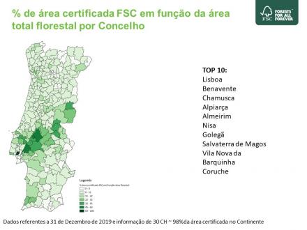 % da área certificada FSC por espécie