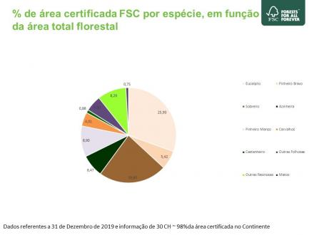 % da área certificada FSC por espécie